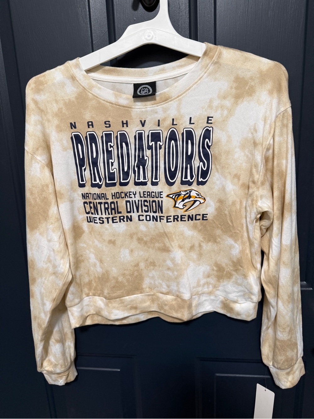 Tie-Dye Crop Sweatshirt - Tan White Nashville Predators